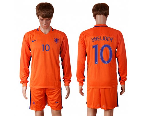 Holland #10 Sneijder Home Long Sleeves Soccer Country Jersey